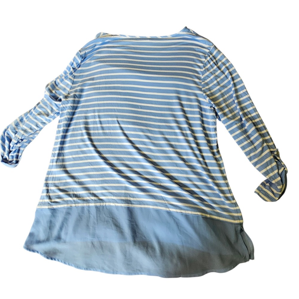 Chico's Striped Tunic Top Roll Tab Sleeve Blue White Women's Size 3(XL) Nautical